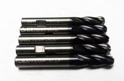 (Lot of 5) 5/16&#034; Garr Solid Carbide TialN 4 Flute Ball Nose End Mill (B 409)