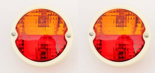 2x tail / stop &amp; flasher with licence plate window round light classic /vintage for sale