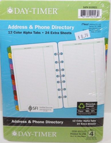 Day-timer 92143 desk size 12 colored tabs address &amp; phone directory sz 4 for sale