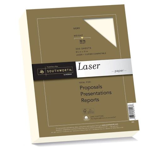 Southworth 25% Cotton Laser Paper 8.5 x 11 Inches 300 Sheets Ivory (368C)