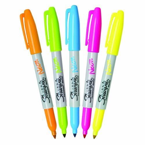 Sharpie Neon Permanent Marker 5 Pack Fine Point Glows Fluorescent NEW IN PACKAGE
