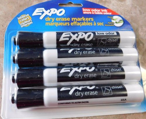 NEW Expo Dry Erase Markers 4 Pack Black Low Odor Chisel Tip 80661C