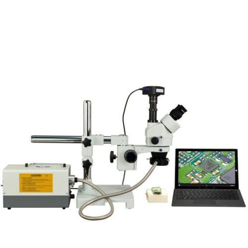 Omax 2.1x-90x 720p wifi zoom boom stand stereo microscope+150w fiber ring light for sale