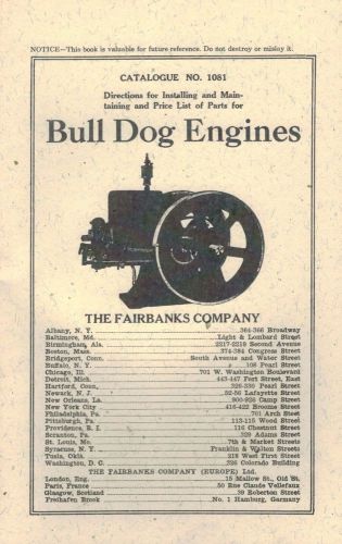 Instruction Book Bull Dog Gasoline Engine Motor Fairbanks Morse Kerosene