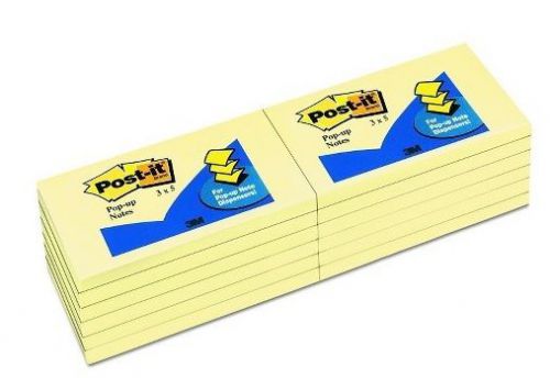 NEW Post-it Pop-up Notes Refill 3x5 Canary Yellow 100 Sheets/Pad 12 Pads/Pack