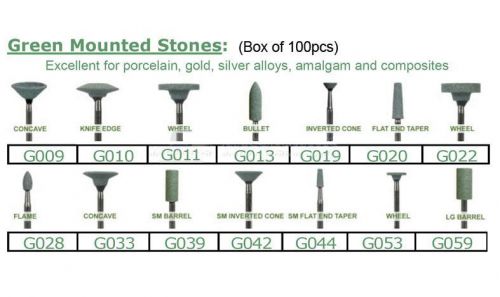 100 Dental Lab Green Mounted Stones G022 Wheel