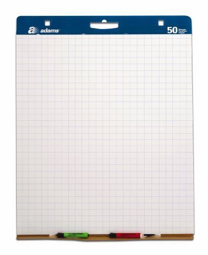 Adams Easel Pads, 1 Inch Grid Lines, 35.25 x 27 Inches, White with Blue Lines,