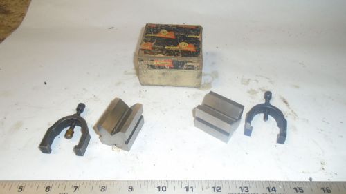 MACHINIST TOOL LATHE MILL 2 Brown &amp; Sharpe V Blocks &amp; Clamps in Box