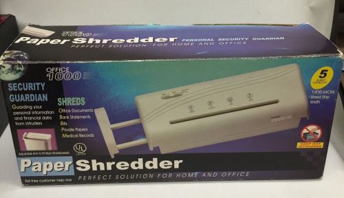Used Office 1000 Adjustable 1/4&#034; Strip Paper Shredder 5 Sheet Capacity w/ Box