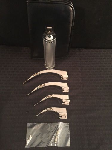 New lsl laryngoscope set w/case, handle, 4 mac blades &amp; bulbs adult child infant for sale