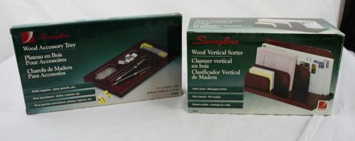 Lot Of Office Supplies Swingline Dark Wood Organizing Tray and Vertical Sorter
