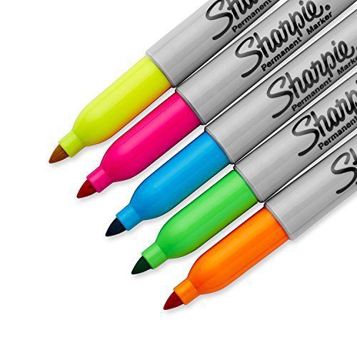 Sharpie Neon Permanent Markers, Fine Point, Assorted Neon Colors, Pack of 5