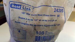 Bag of 100 heatlink 24205 1/2&#034; stainless steel press sleeves pex crimp-on 200psi for sale