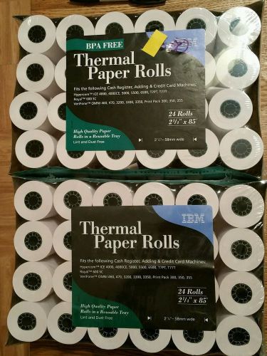(LOT OF 2) THERMAL PAPER IBM 2 1/4&#034; X 8.5&#034; 58 MM WIDE  - 24 ROLLS