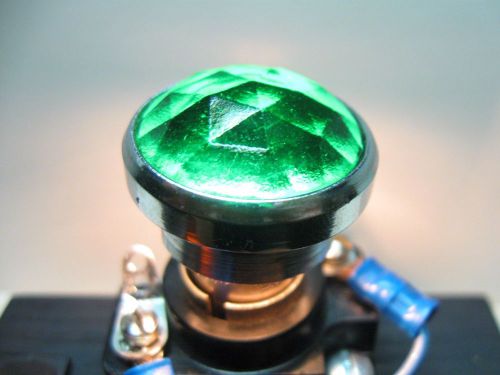 Vintage Panel Mount Indicator Light Lens Cap 1” Green Diamond Jeweled Push-On