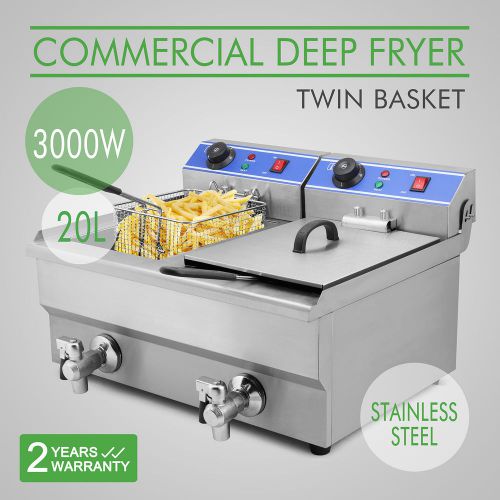 Commercial electric 20l deep fryer w/ timer and drain stainless steel french fry for sale