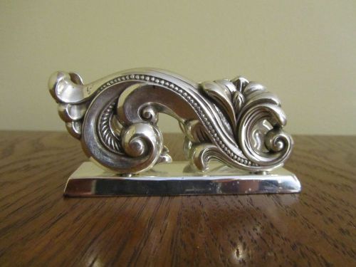 BRIGHTON SILVER PLATED BUSINESS CARD HOLDER STAND SWIRL PATTERN