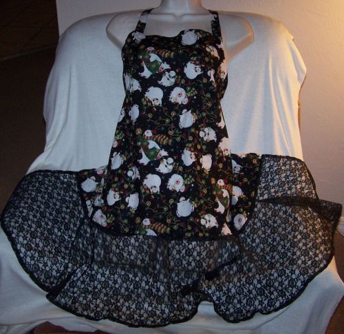 CLOSEOUT  Handmade FANCY  CHRISTMAS APRON W SEXY BLACK LACE