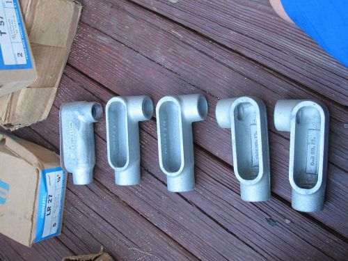 LOT OF 5 CONDULETS 2 CROUSE HIND LR 2 CH LL AND AN LB NOT SURE MAKER 3/4&#034;