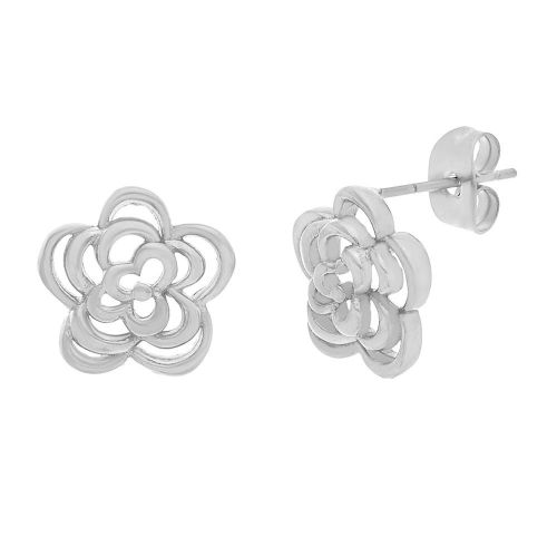 Silver-Tone Stainless Steel Flower Design Stud Earring