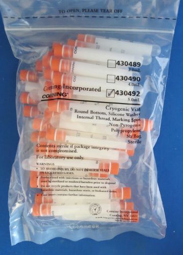 Pk/50 corning 5.0ml cryogenic vial pp round bottom w/screw cap # 430492 for sale