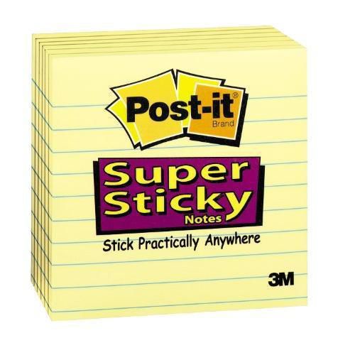 Post-it Super Sticky Notes, 4 x 4-Inches, Canary Yellow, Lined, 6-Pads/Pack New