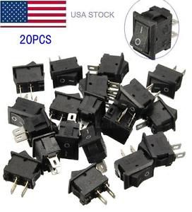 20Pcs 250V 3A Mini Boat Rocker Switch SPST ON-OFF 2-Pin Black Plastic Button USA