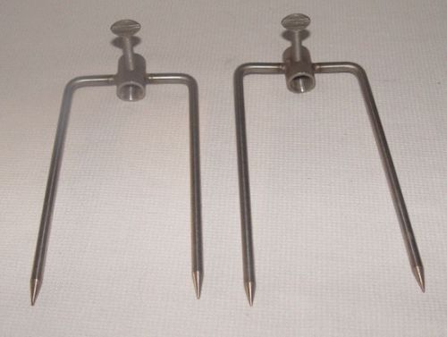 2 rotisserie 2 prong 6 3/4&#034; stainless 3/8&#034; adjustable bushing spit rod bbq for sale