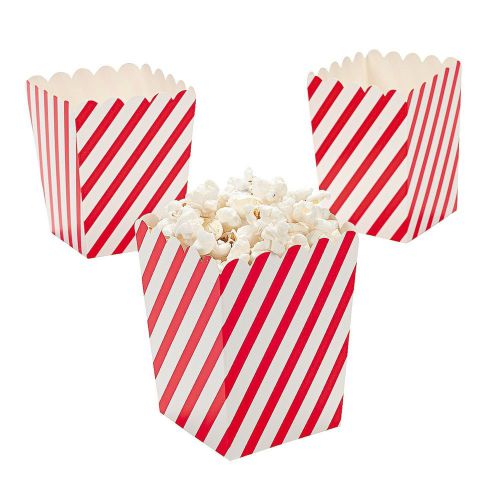 Paper Mini 4&#034; Red and White Striped Popcorn Boxes 24 pc