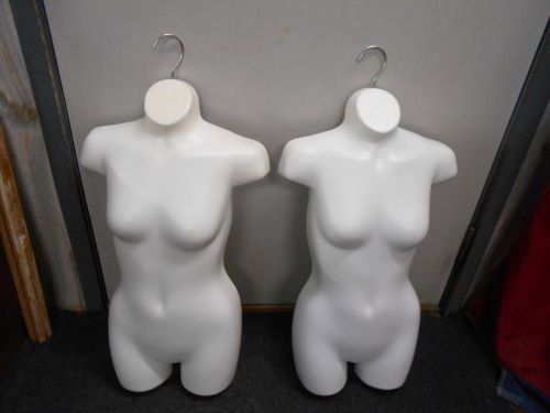 2 Torso Mannequin Forms / Hard Plastic Female w breasts Displays for Hanging
