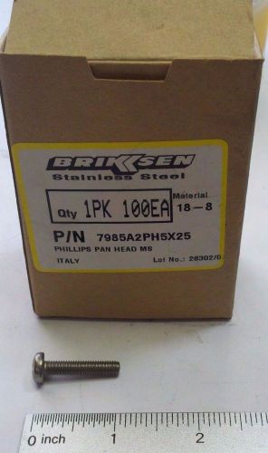 100 pack - stainless phillips pan head machine screw 5mmx25mm 18-8 7985a2ph5x25 for sale
