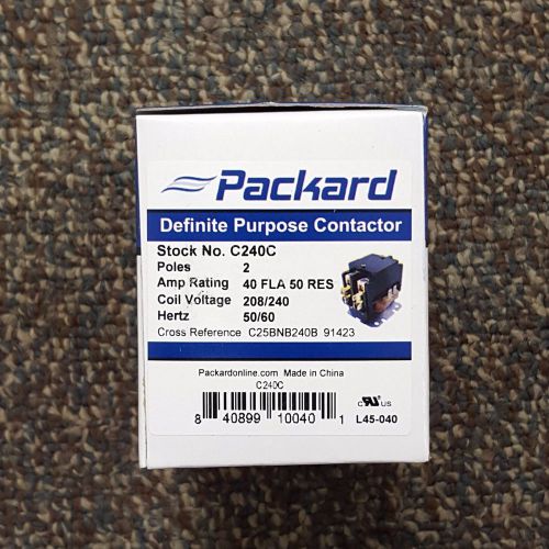 Packard c240c 40 amp 208/240vac 2-pole definite purp contactor hvac damaged box for sale
