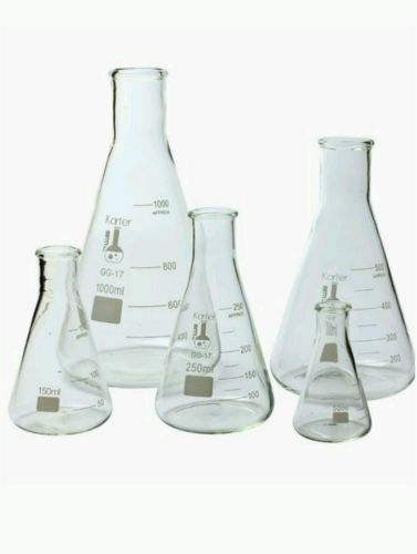 213B2 Karter Scientific Glass Erlenmeyer Flask 5 Piece Set 50, 150, 250, 500,...