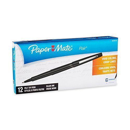 Paper Mate Flair Felt Tip Pens, Medium Point, Black, Box Of 12 ~ 1 Dozen