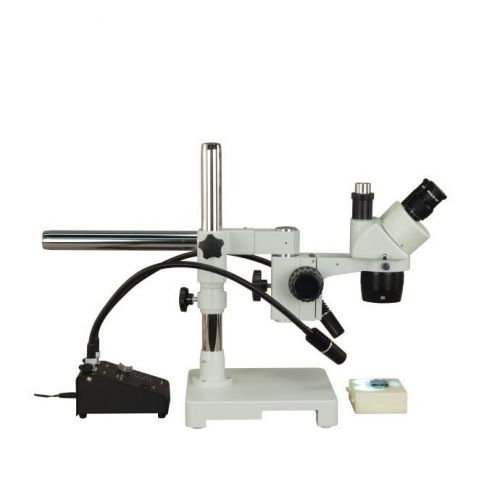 Trinocular 10x-30x stereo single arm boom stand microscope w 6w gooseneck light for sale