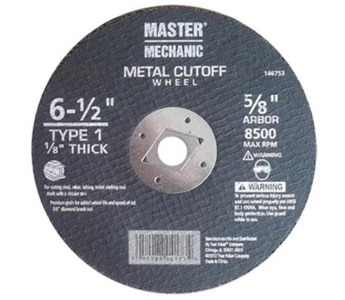 Master mechanic 6-1/2&#034; x 1/8&#034; arbor metal cutoff wheel 146753 for sale