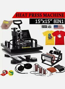 8 in 1 Heat Press Machine Digital Transfer Sublimation T-Shirt Mug Hat 15&#034;x15&#034;