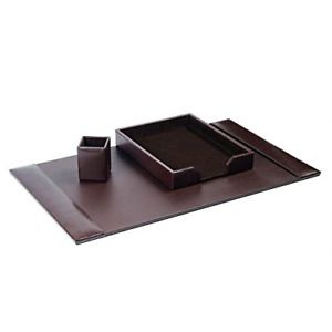 Desk Accessory Set, 3-piece Genuine Brown Leather