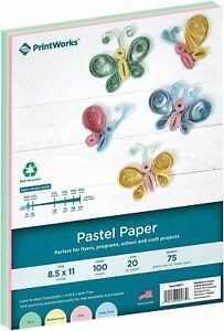 Printworks Pastel Paper, 20 lb, 4 Assorted Colors, 30% Single,