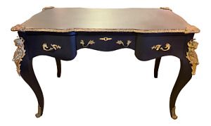 Louis XV STYLE BLACK BUREAU PLAT DESK TABLE WITH ORMOLU DECORS