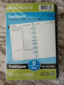 Day Timer Traditional 2 Page Per Day Refill D Size 4 NEW 2022