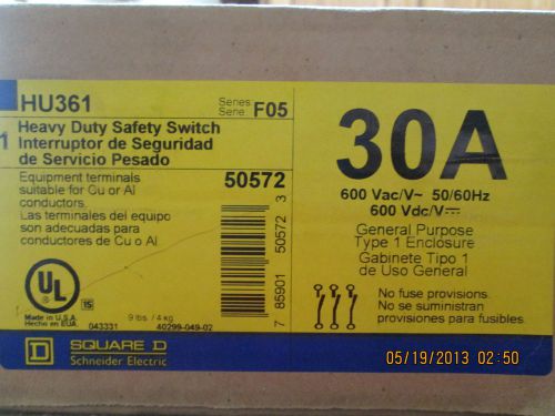 Square d heavy duty satety switch hu361 600v 30 amp series fo5 50572 for sale