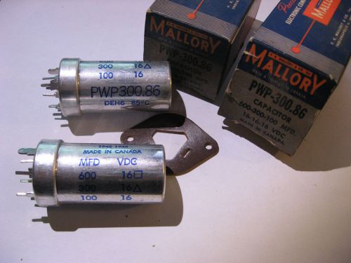Qty 2 Electrolytic Capacitor Mallory PWP-300.86 600 300 100 MFD 16VDC NOS