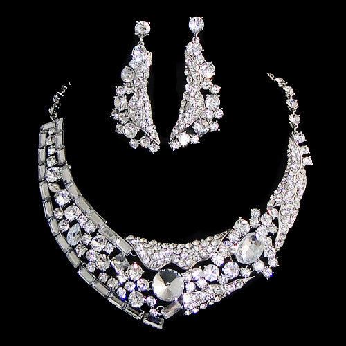 Hot bridal necklace earring set rhinestone crystal drop oval circle wave square for sale