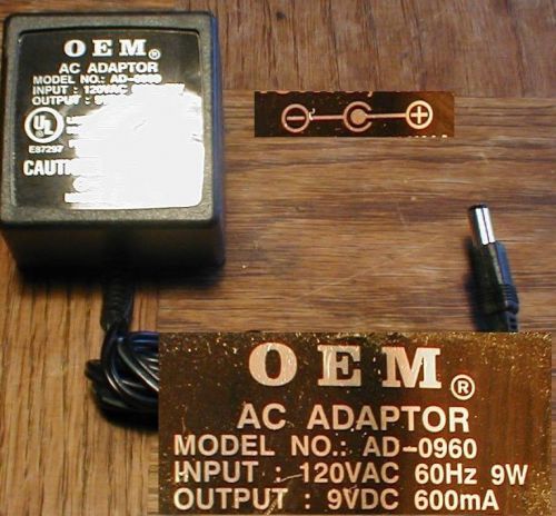 Oem ad-0960 ac adapter 9vdc 600ma .6a barrel wall for sale