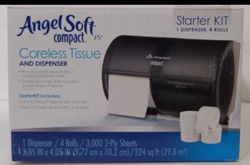 Angel soft coreless tissue compact dispenser starter kit translucent smoke-new for sale