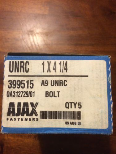 1&#034;x4 1/4&#034; Bolts A9 UNRC-Hex Head- 5 bolts per box Made By Ajax Fasteners