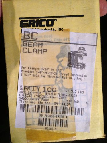 100 caddy erico beam clamp bc 1/16&#034;-1/2&#034;flange 1/4&#034;-20 10-24 3/8&#034; rod hole for sale