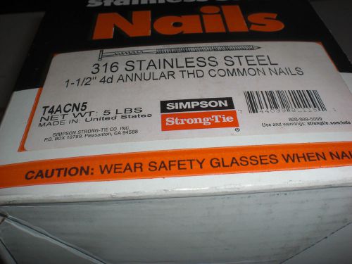 Swan Secure 316 Stainless 1-1/2&#034; 4d ANNULAR THD COMMON Nails 5lb T4ACN5