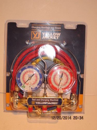 Yellow jacket 42004 series 41 manifold,3-1/8&#034;gauges w/hoses, r22/404a/410a nisp for sale